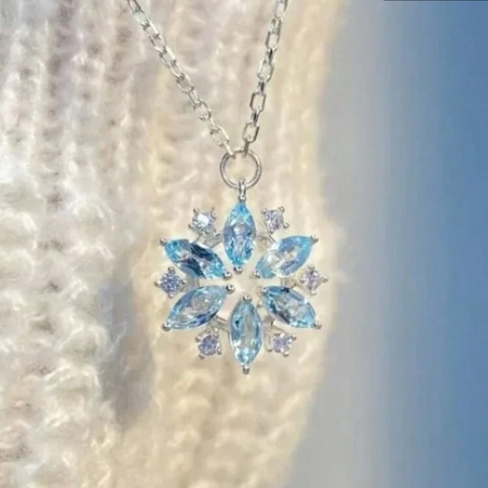 Anthropologie Blue Crystal Snowflake Necklace